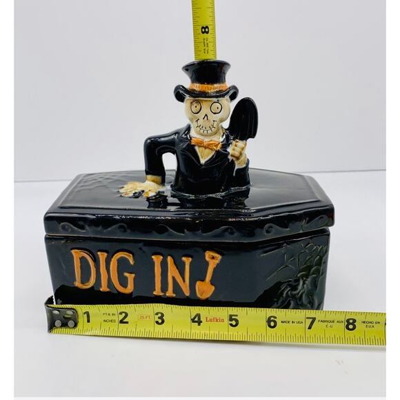 Halloween box coffin black pottery, glazed skeleton, grave digger bones - Picture 3 of 5